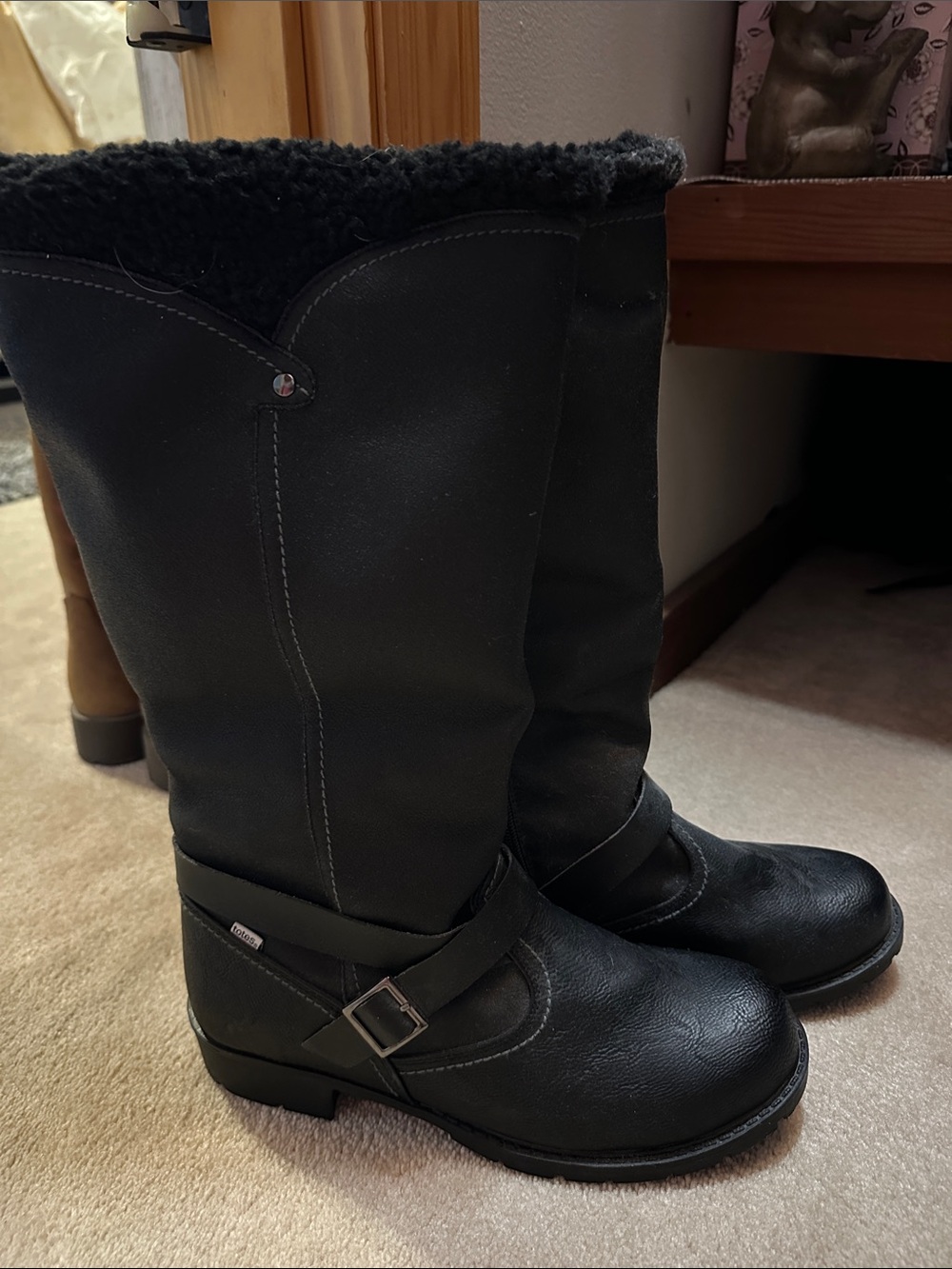 Women’s Totes Black Mid-Calf Fleece-Lined Heeled Boots